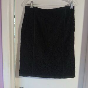 Banana  Republic Women's Black Lace Ribbon Trim Pencil Skirt SZ 6 GUC